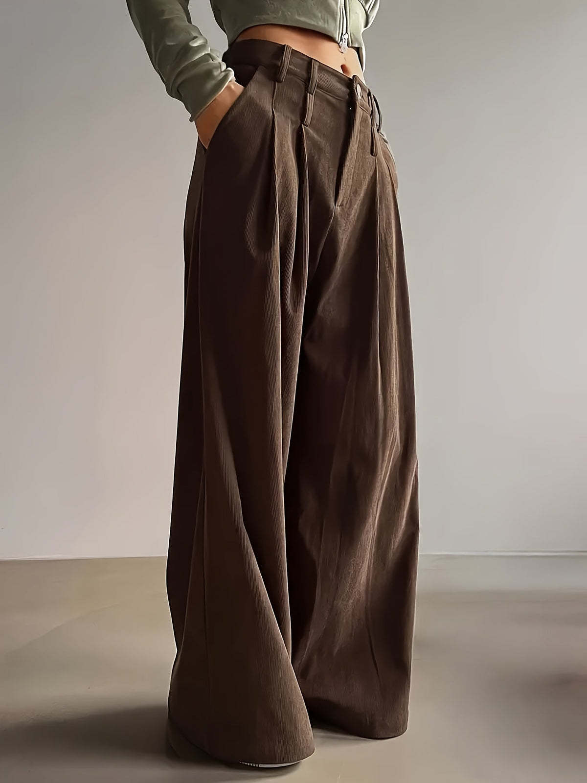 Pleated Wide-Leg Trousers Black High-Waist Women's – Office, Casual, Everyday, Smart Workwear