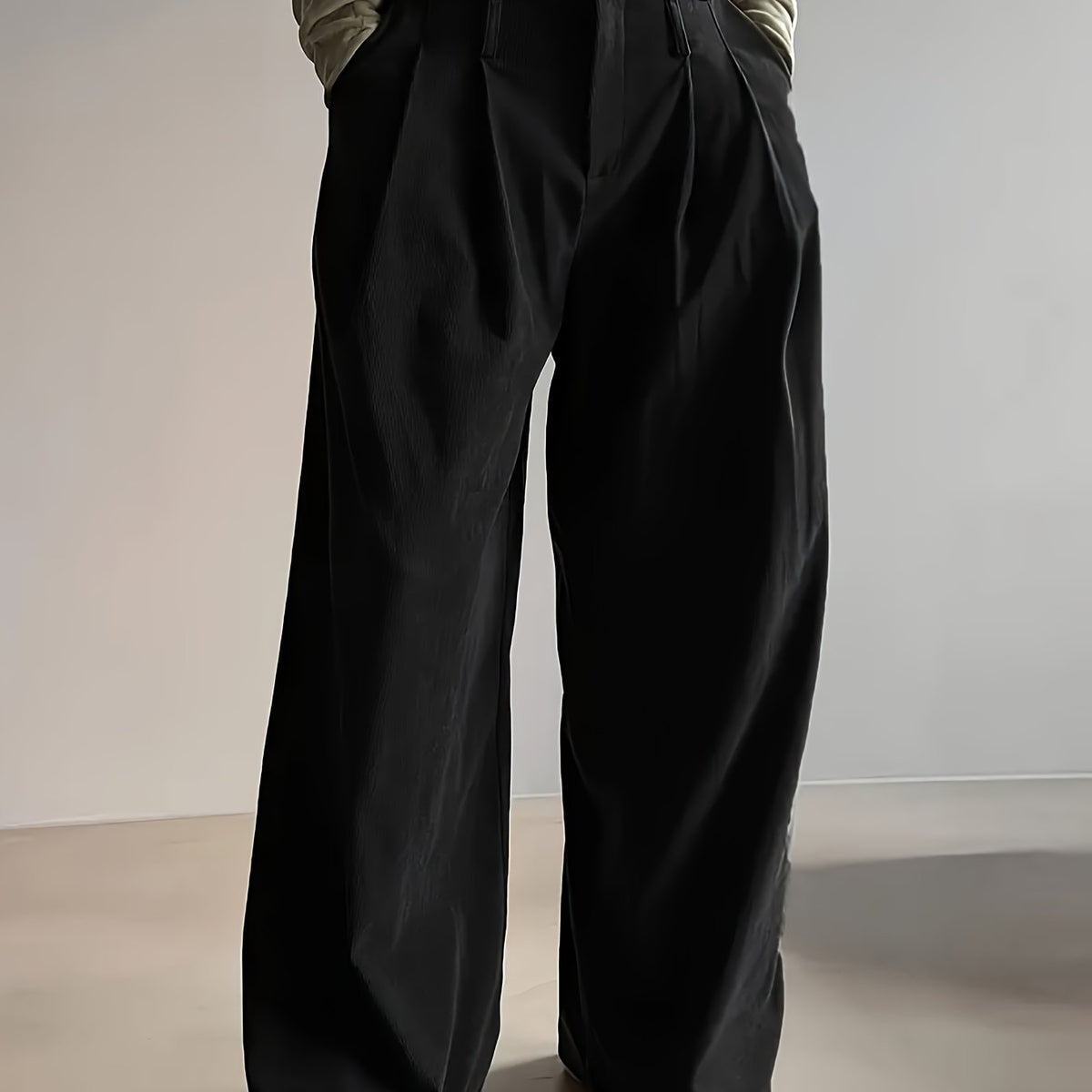 Pleated Wide-Leg Trousers Black High-Waist Women's – Office, Casual, Everyday, Smart Workwear