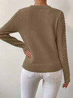 Pointelle Knit Sweater Blue Women's Long Sleeve Round Neck Jumper – Casual, Office, Everyday, Gift
