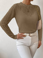 Pointelle Knit Sweater Blue Women's Long Sleeve Round Neck Jumper – Casual, Office, Everyday, Gift