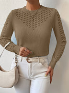 Pointelle Knit Sweater Blue Women's Long Sleeve Round Neck Jumper – Casual, Office, Everyday, Gift
