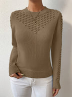 Pointelle Knit Sweater Blue Women's Long Sleeve Round Neck Jumper – Casual, Office, Everyday, Gift