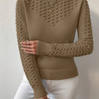 Pointelle Knit Sweater Blue Women's Long Sleeve Round Neck Jumper – Casual, Office, Everyday, Gift