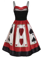 Poker Print Cami Dress Red Lace-Up Sweetheart Women's – Halloween, Costume Party, Retro 1950s Vintage