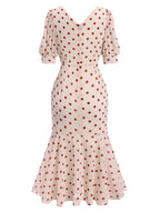 Polka Dot Mermaid Dress Black Women's V-Neck Puff Sleeve – Party, Cocktail, Vintage, Evening, Gift
