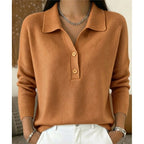 Polo Jumper Knitted Collared Long Sleeve Women's Light Blue – Casual, Office, Gift