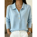 Polo Jumper Knitted Collared Long Sleeve Women's Light Blue – Casual, Office, Gift