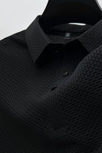 Polo Shirt Textured Knit Dark Green Men's Short Sleeve Snap Placket – Casual, Office Wear
