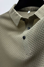 Polo Shirt Textured Knit Dark Green Men's Short Sleeve Snap Placket – Casual, Office Wear