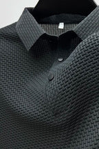 Polo Shirt Textured Knit Dark Green Men's Short Sleeve Snap Placket – Casual, Office Wear