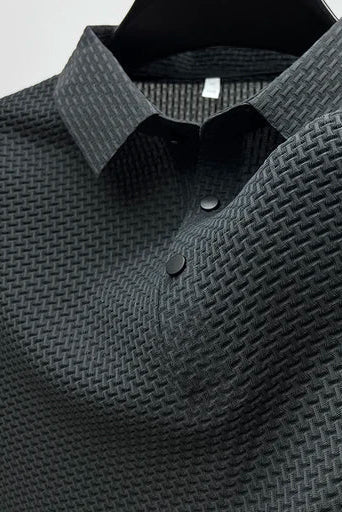 Polo Shirt Textured Knit Dark Green Men's Short Sleeve Snap Placket – Casual, Office Wear