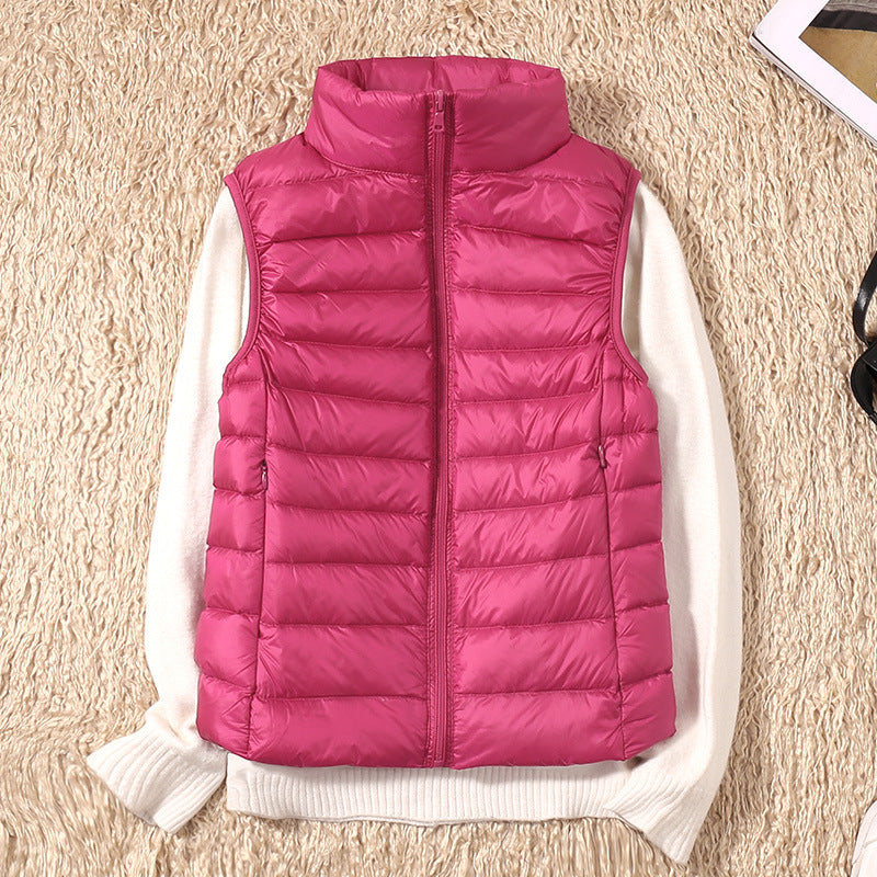 Puffer Gilet Lightweight Padded Women's Pink Stand Collar Zip Front – Casual, Outdoor Layering
