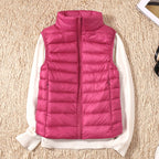 Puffer Gilet Lightweight Padded Women's Pink Stand Collar Zip Front – Casual, Outdoor Layering