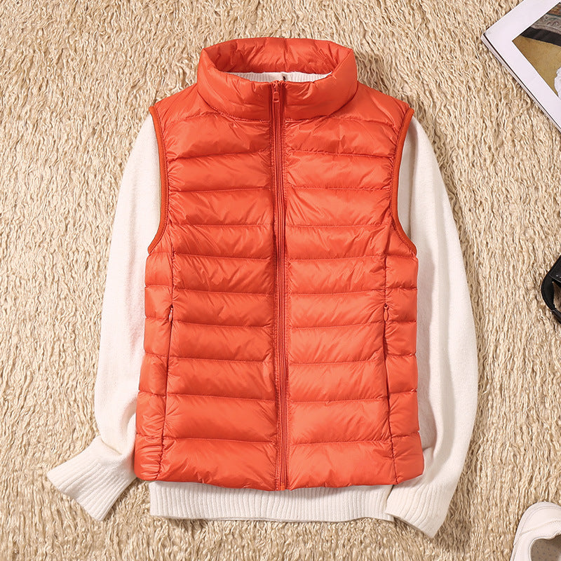 Puffer Gilet Lightweight Padded Women's Pink Stand Collar Zip Front – Casual, Outdoor Layering