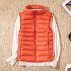 Puffer Gilet Lightweight Padded Women's Pink Stand Collar Zip Front – Casual, Outdoor Layering