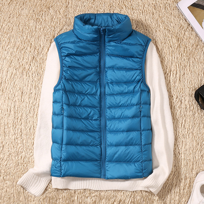 Puffer Gilet Lightweight Padded Women's Pink Stand Collar Zip Front – Casual, Outdoor Layering