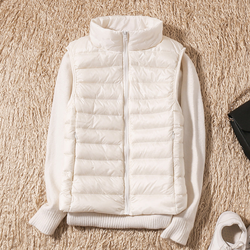 Puffer Gilet Lightweight Padded Women's Pink Stand Collar Zip Front – Casual, Outdoor Layering