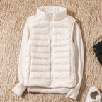 Puffer Gilet Lightweight Padded Women's Pink Stand Collar Zip Front – Casual, Outdoor Layering