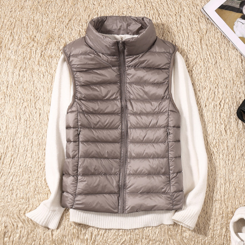Puffer Gilet Lightweight Padded Women's Pink Stand Collar Zip Front – Casual, Outdoor Layering