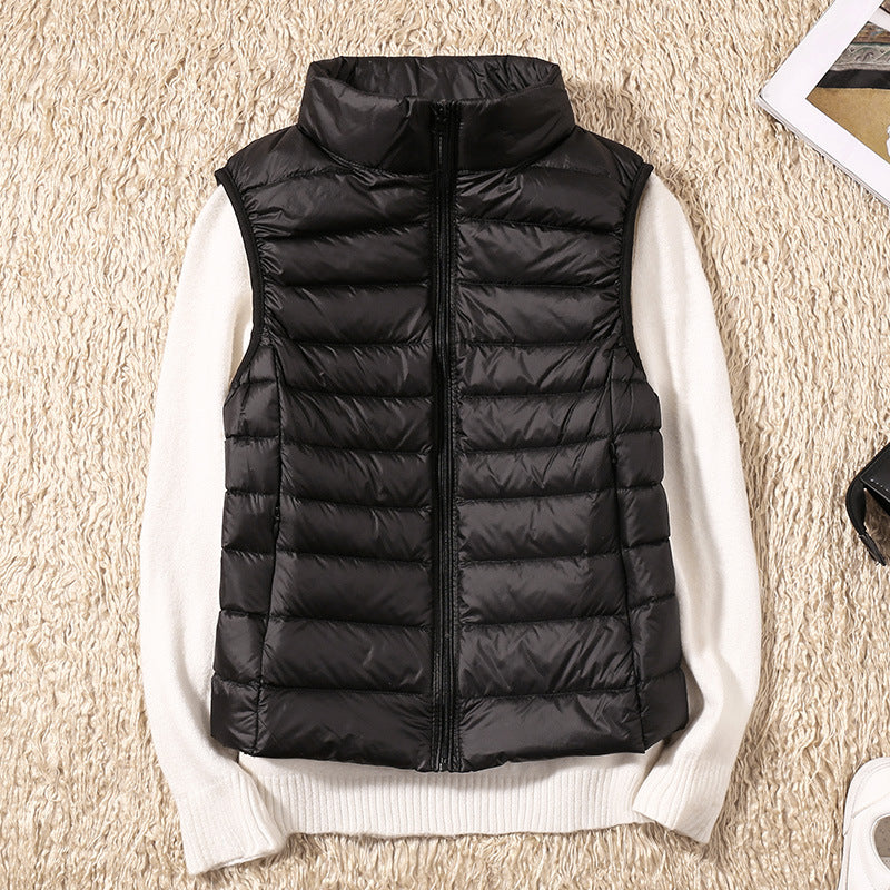 Puffer Gilet Lightweight Padded Women's Pink Stand Collar Zip Front – Casual, Outdoor Layering