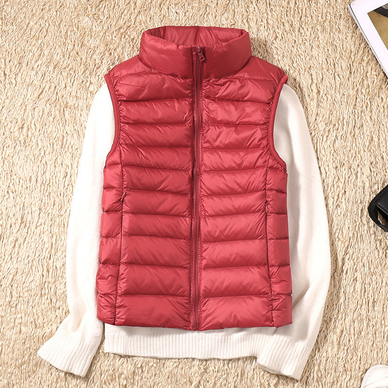 Puffer Gilet Lightweight Padded Women's Pink Stand Collar Zip Front – Casual, Outdoor Layering