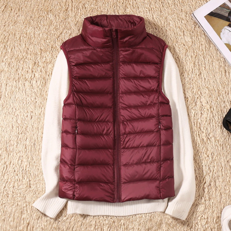 Puffer Gilet Lightweight Padded Women's Pink Stand Collar Zip Front – Casual, Outdoor Layering