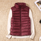 Puffer Gilet Lightweight Padded Women's Pink Stand Collar Zip Front – Casual, Outdoor Layering