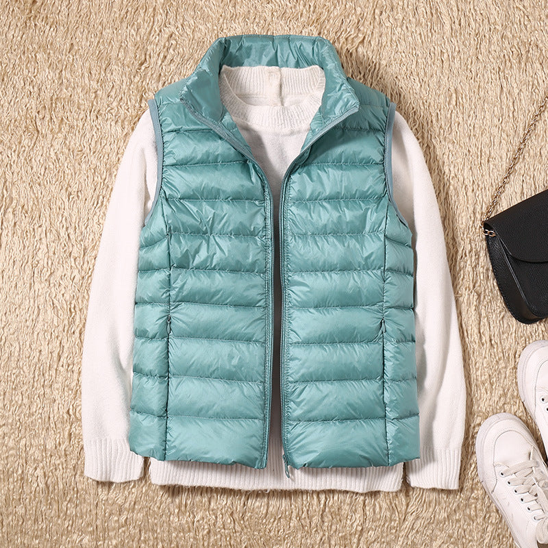 Puffer Gilet Lightweight Padded Women's Pink Stand Collar Zip Front – Casual, Outdoor Layering
