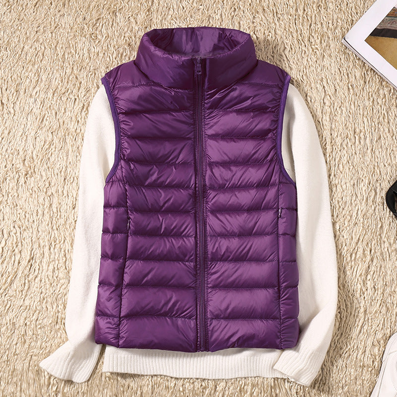 Puffer Gilet Lightweight Padded Women's Pink Stand Collar Zip Front – Casual, Outdoor Layering
