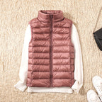Puffer Gilet Lightweight Padded Women's Pink Stand Collar Zip Front – Casual, Outdoor Layering