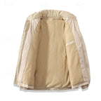 Puffer Jacket Beige Corduroy Stand-Collar Men's Padded Coat – Casual, Winter, Warm Outerwear