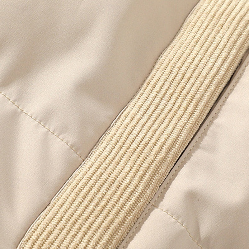 Puffer Jacket Beige Corduroy Stand-Collar Men's Padded Coat – Casual, Winter, Warm Outerwear