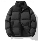 Puffer Jacket Beige Corduroy Stand-Collar Men's Padded Coat – Casual, Winter, Warm Outerwear