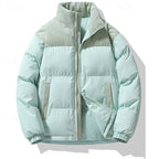 Puffer Jacket Beige Corduroy Stand-Collar Men's Padded Coat – Casual, Winter, Warm Outerwear