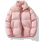 Puffer Jacket Beige Corduroy Stand-Collar Men's Padded Coat – Casual, Winter, Warm Outerwear