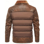 Puffer Jacket Faux Leather Fur Collar Men's Insulated Winter Coat – Casual, Outdoor, Warm Gift