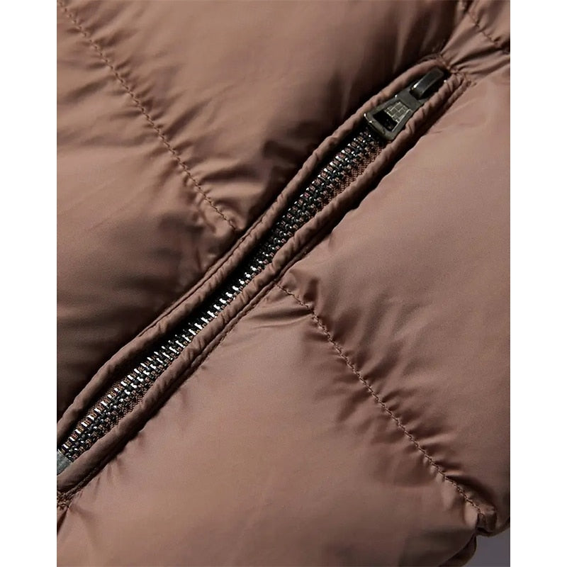 Puffer Jacket Faux Leather Fur Collar Men's Insulated Winter Coat – Casual, Outdoor, Warm Gift