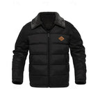 Puffer Jacket Faux Leather Fur Collar Men's Insulated Winter Coat – Casual, Outdoor, Warm Gift