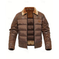 Puffer Jacket Faux Leather Fur Collar Men's Insulated Winter Coat – Casual, Outdoor, Warm Gift