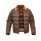 Puffer Jacket Faux Leather Fur Collar Men's Insulated Winter Coat – Casual, Outdoor, Warm Gift