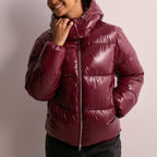 Puffer Jacket Glossy Black Hooded Women's Quilted Winter Coat – Casual, Holiday Outerwear