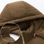 Puffer Jacket Men's Hooded Corduroy Colour-Block Khaki Brown – Casual, Winter, Warm Coat, Gift
