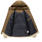Puffer Jacket Men's Hooded Corduroy Colour-Block Khaki Brown – Casual, Winter, Warm Coat, Gift