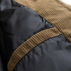 Puffer Jacket Men's Hooded Corduroy Colour-Block Khaki Brown – Casual, Winter, Warm Coat, Gift