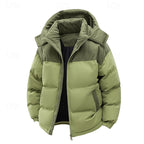 Puffer Jacket Men's Hooded Corduroy Colour-Block Khaki Brown – Casual, Winter, Warm Coat, Gift