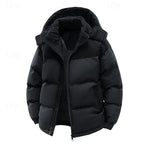 Puffer Jacket Men's Hooded Corduroy Colour-Block Khaki Brown – Casual, Winter, Warm Coat, Gift