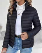 Puffer Jacket Women's Stand Collar Zip-Up Lightweight Quilted – Casual, Winter Layering, Gift