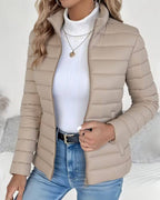 Puffer Jacket Women's Stand Collar Zip-Up Lightweight Quilted – Casual, Winter Layering, Gift