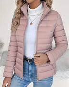 Puffer Jacket Women's Stand Collar Zip-Up Lightweight Quilted – Casual, Winter Layering, Gift