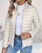 Puffer Jacket Women's Stand Collar Zip-Up Lightweight Quilted – Casual, Winter Layering, Gift